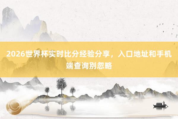 2026世界杯实时比分经验分享，入口地址和手机端查询别忽略