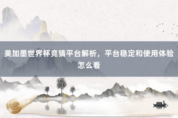美加墨世界杯竞猜平台解析，平台稳定和使用体验怎么看