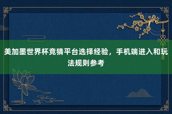 美加墨世界杯竞猜平台选择经验，手机端进入和玩法规则参考