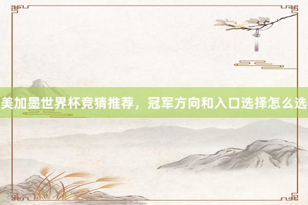 美加墨世界杯竞猜推荐，冠军方向和入口选择怎么选
